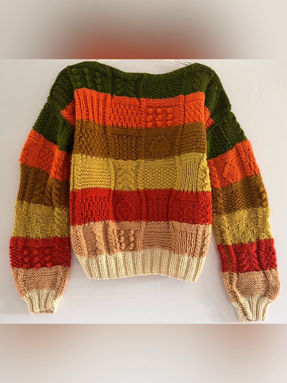 70s Patchwork Cable Knit Chunky Sweater Colorblock